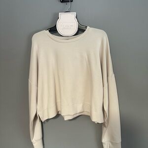 If It Were Me Cream Long Sleeve Half Sweatshirt & Shorts